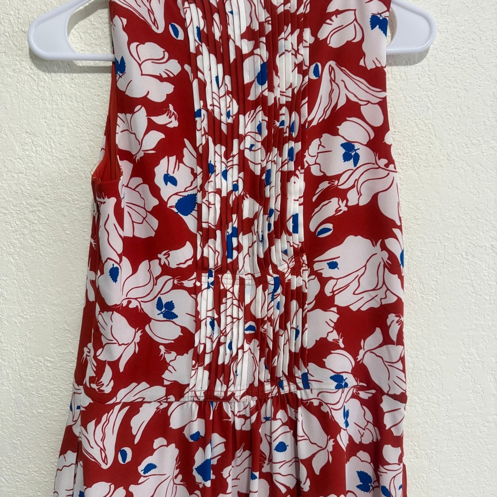 Banana Republic Red Floral Pleated V-Neck Sleeveless Dress Size 0 Mini Lined - Picture 10 of 15